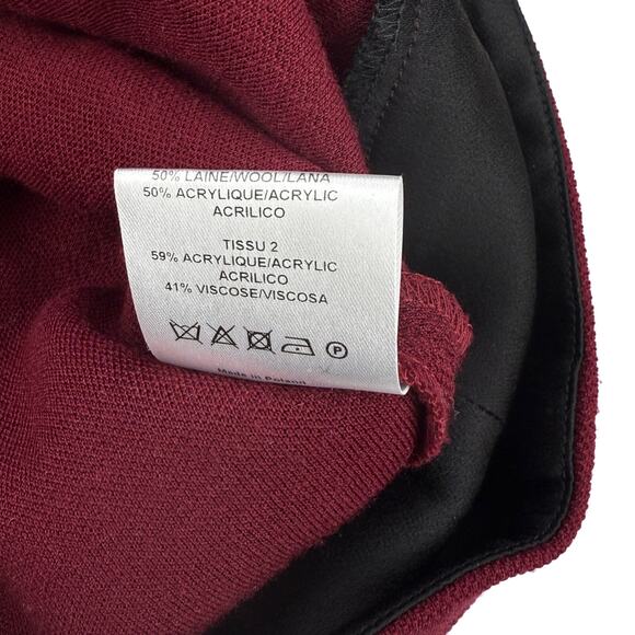 SANDRO Joviale Wool Mini Skirt Size 4 Bordeaux Red Black - Picture 4 of 7